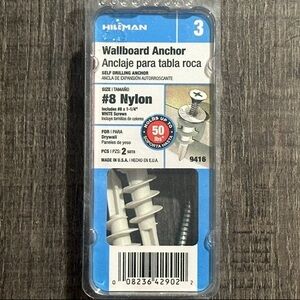 💞 New Hillman 2-Count Pack #8 Nylon Wallboard Anchors